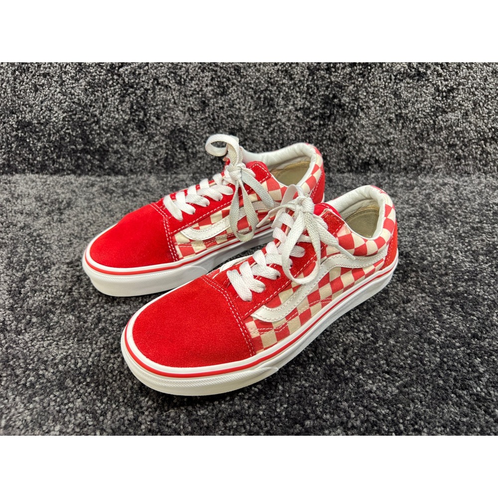 Vans Old Skool Low Red and White Checkerboard Sneakers Womens Size 7.5‎ Mens 6